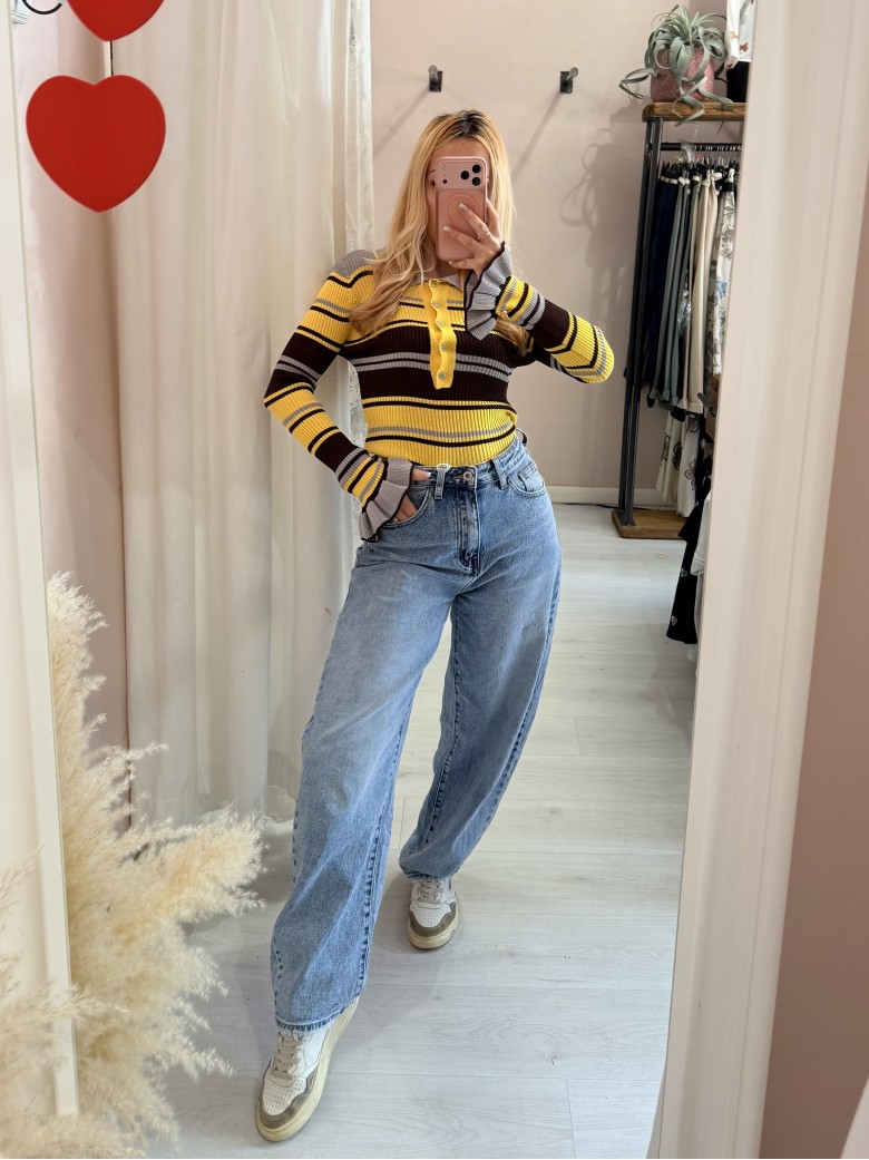 Maglia polo grigia e gialla