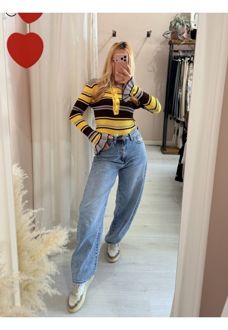 Maglia polo grigia e gialla