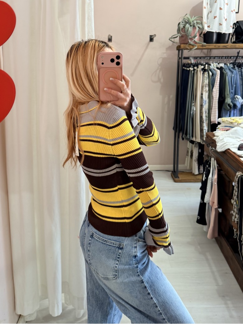 Maglia polo grigia e gialla