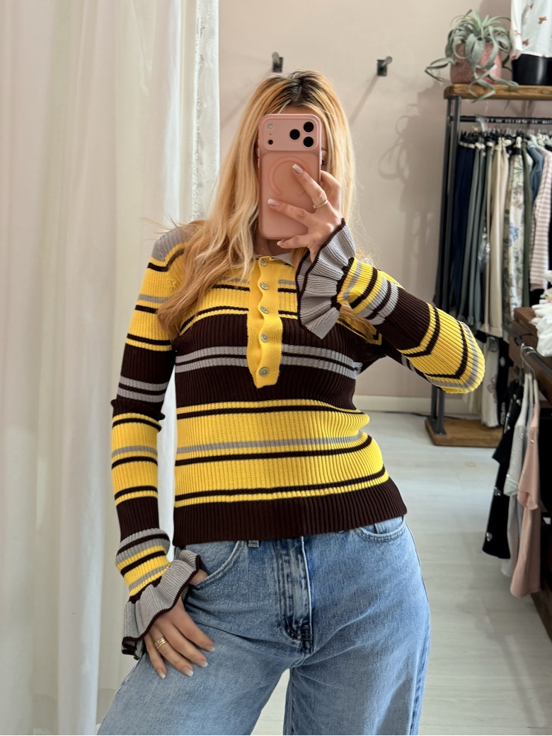 Maglia polo grigia e gialla