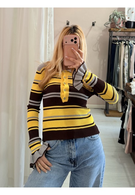 Maglia polo grigia e gialla