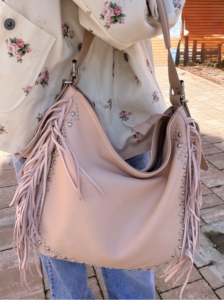 Borsa frange e borchiette rosa