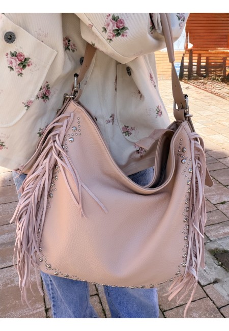 Borsa frange e borchiette rosa