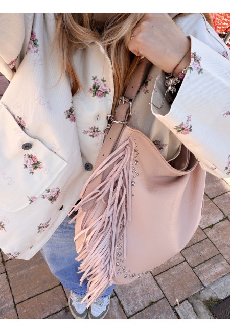 Borsa frange e borchiette rosa