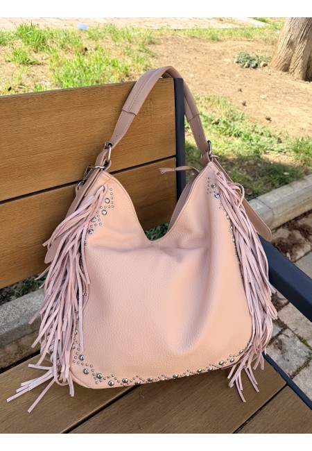 Borsa frange e borchiette rosa