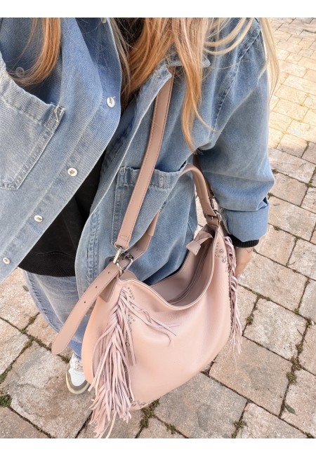 Borsa frange e borchiette rosa