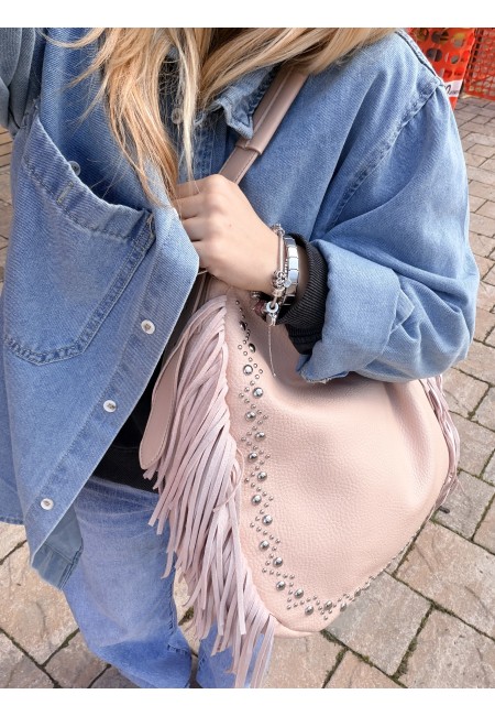 Borsa frange e borchiette rosa