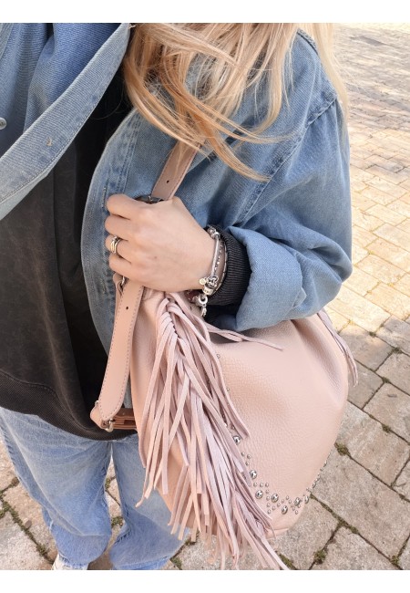 Borsa frange e borchiette rosa