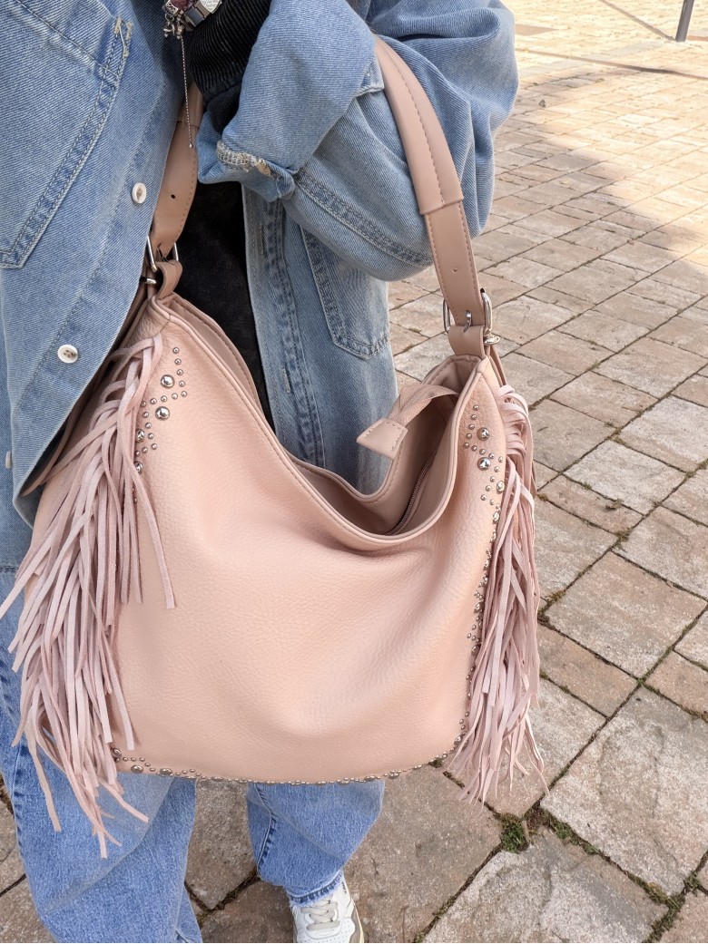 Borsa frange e borchiette rosa