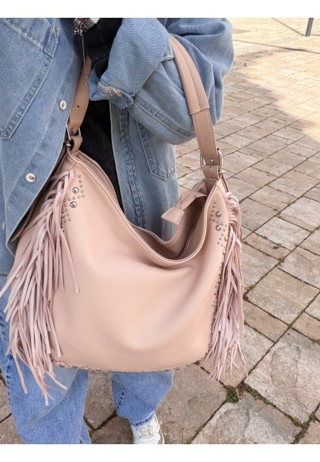 Borsa frange e borchiette rosa