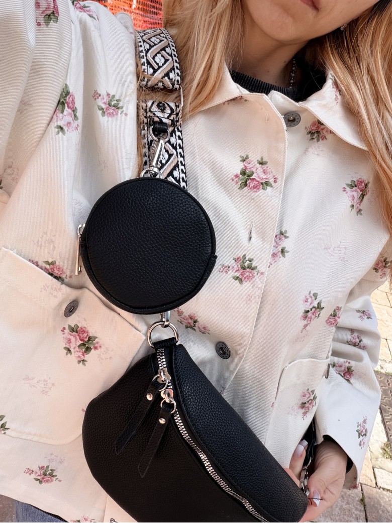 Borsetta a marsupio con tracolla fantasia nero