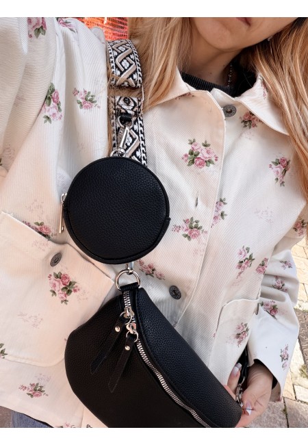 Borsetta a marsupio con tracolla fantasia nero