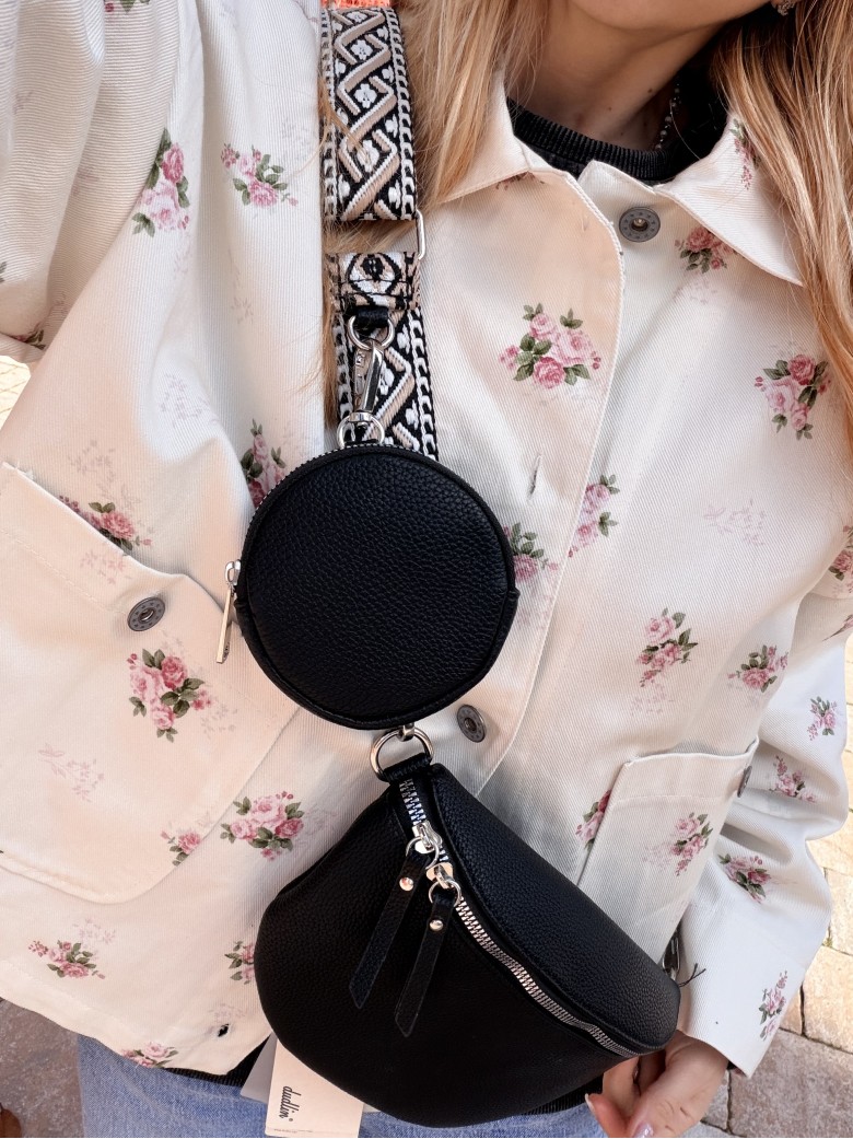 Borsetta a marsupio con tracolla fantasia nero