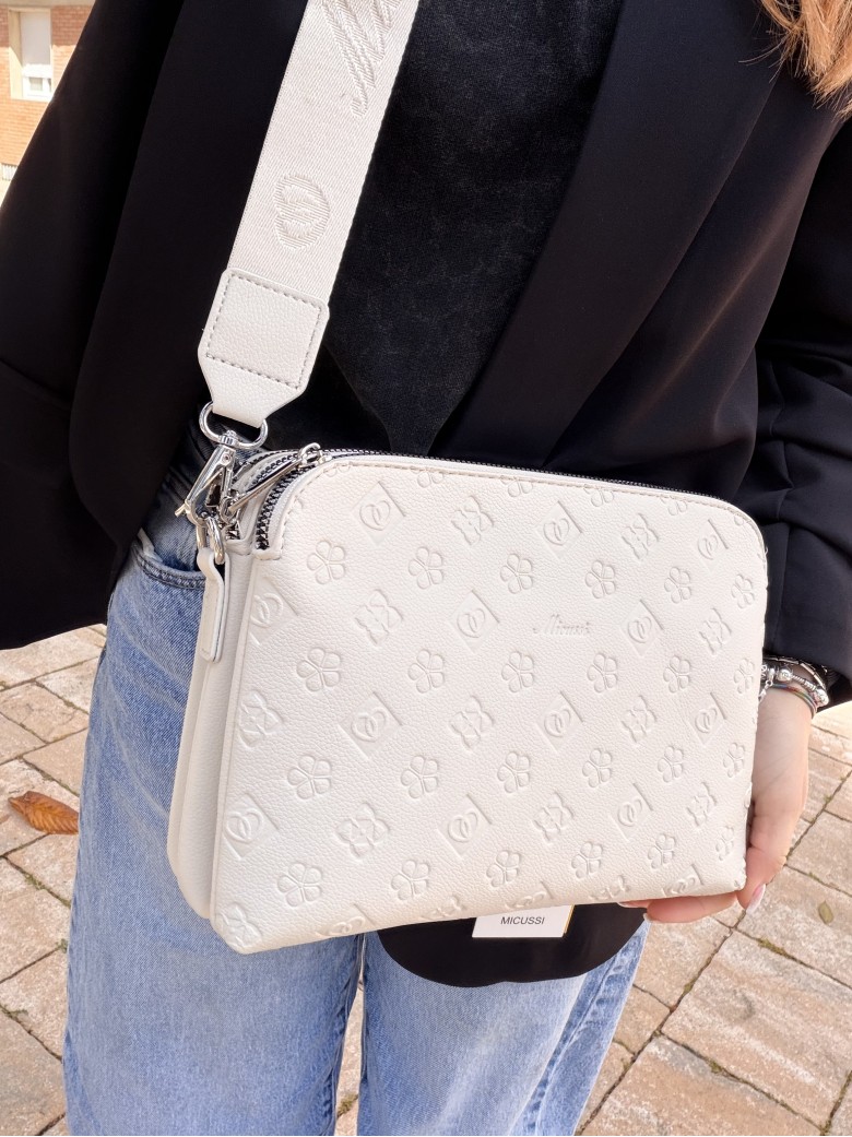 Borsetta stampini beige con tre zip