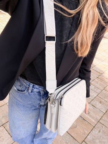 Borsetta stampini beige con tre zip 2