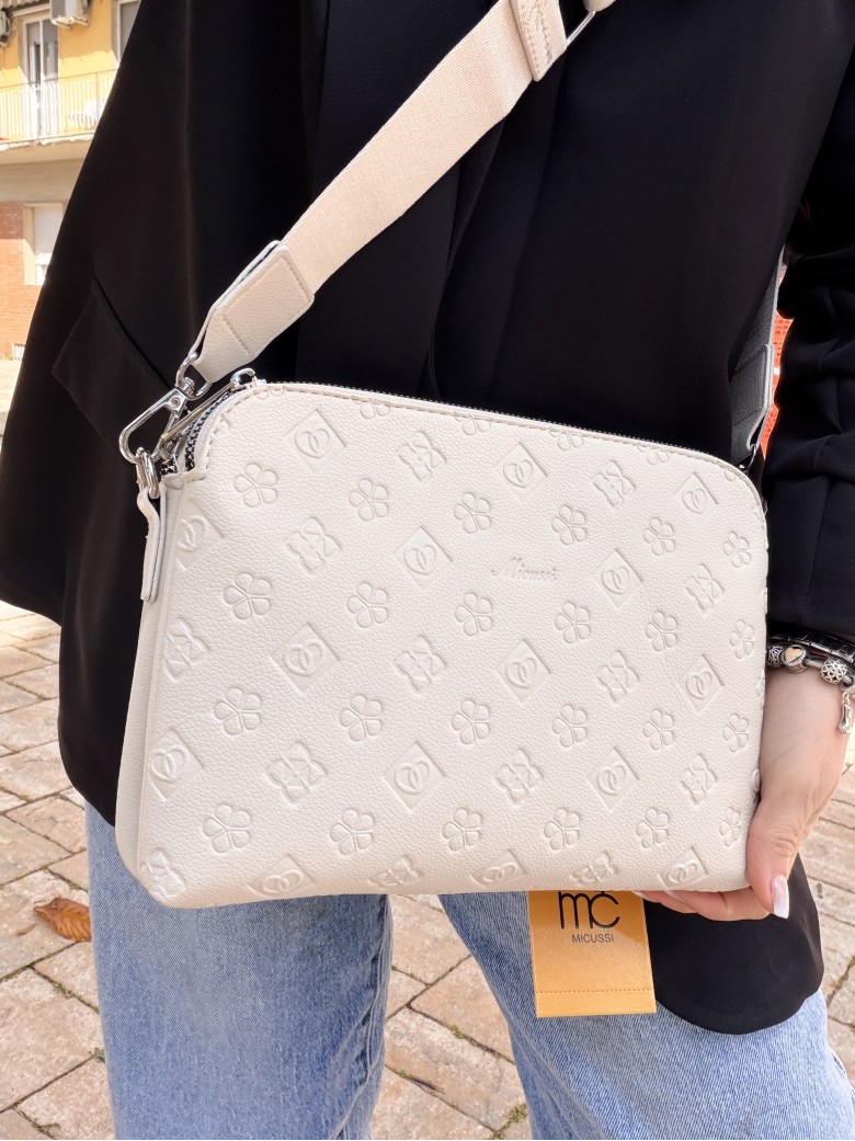 Borsetta stampini beige con tre zip