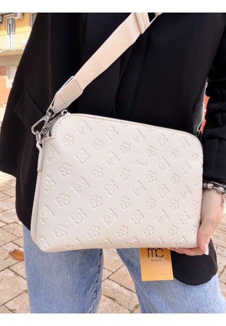 Borsetta stampini beige con tre zip