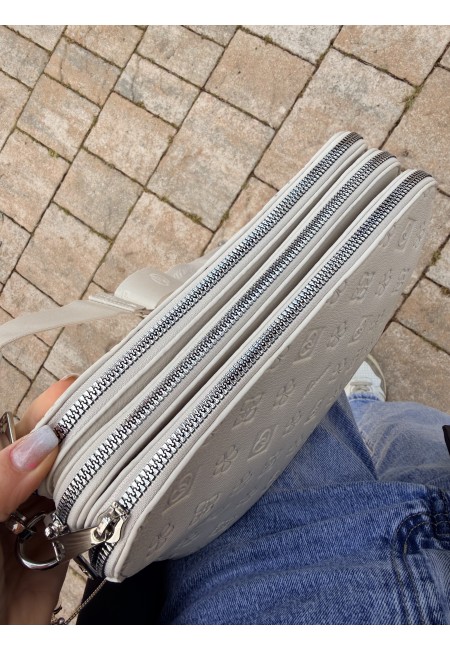 Borsetta stampini beige con tre zip