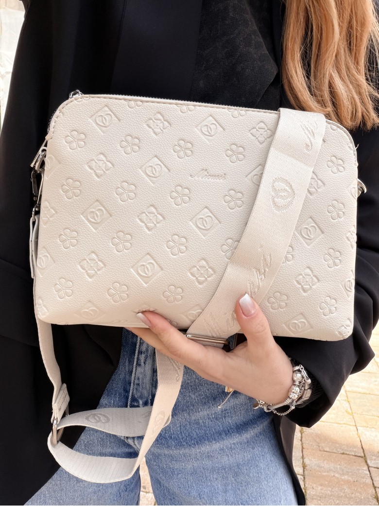 Borsetta stampini beige con tre zip