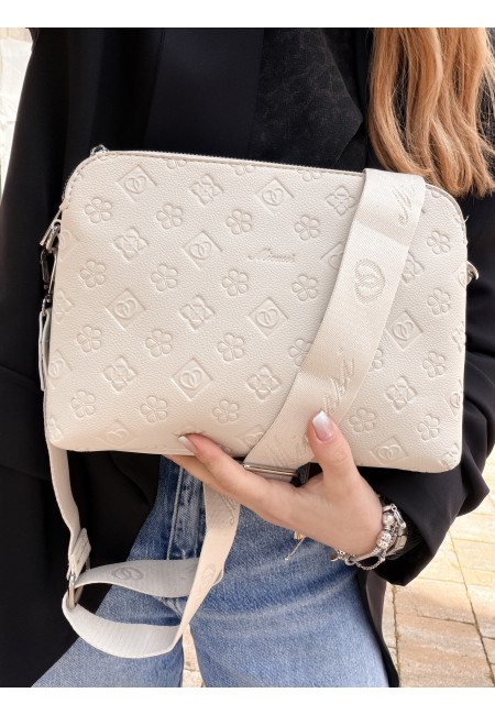 Borsetta stampini beige con tre zip