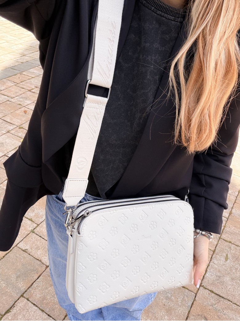 Borsetta stampini beige con tre zip