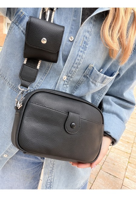 Borsetta nera con portamonete e tracolla