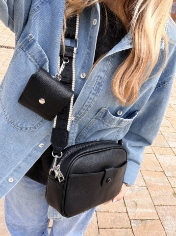 Borsetta nera con portamonete e tracolla 2