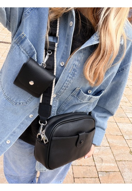 Borsetta nera con portamonete e tracolla