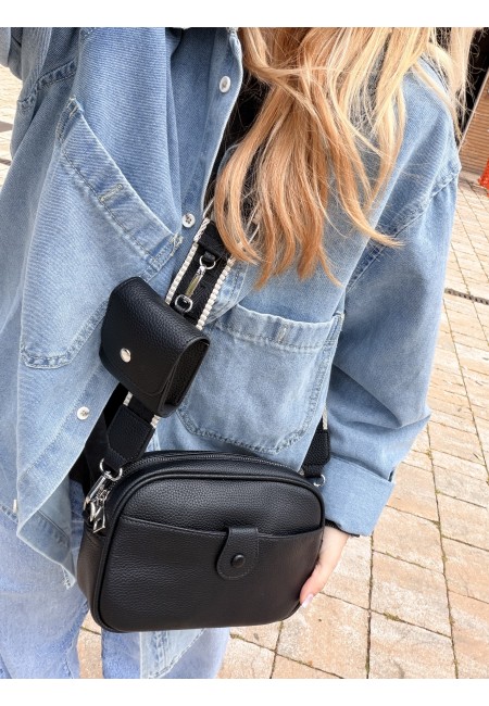 Borsetta nera con portamonete e tracolla