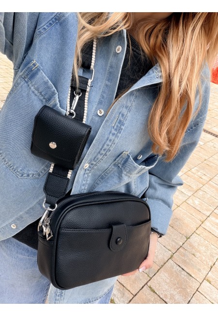 Borsetta nera con portamonete e tracolla