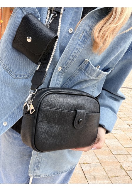 Borsetta nera con portamonete e tracolla