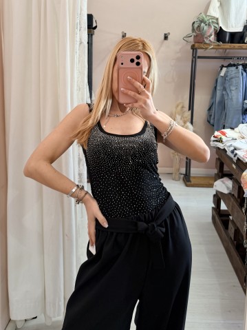 Body scollato STRASS NERO 2