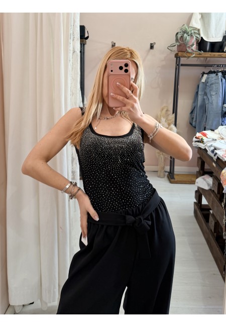 Body scollato STRASS NERO