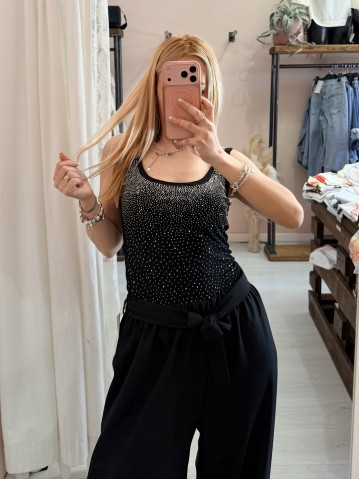 Body scollato STRASS NERO
