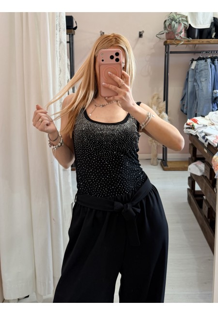 Body scollato STRASS NERO