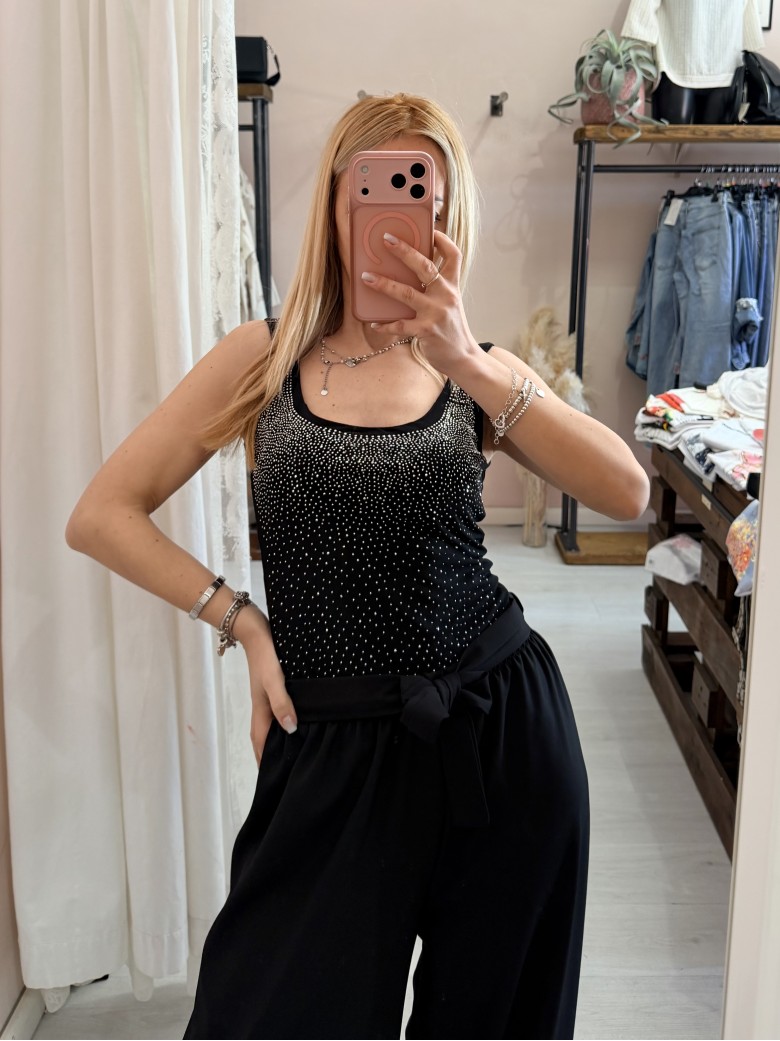 Body scollato STRASS NERO