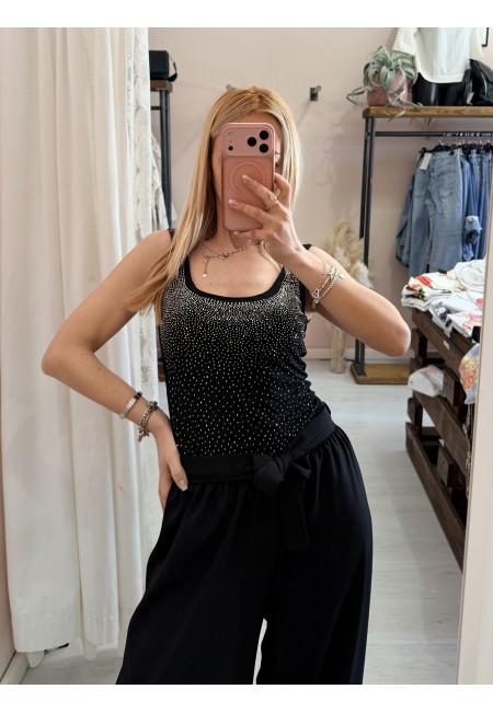 Body scollato STRASS NERO
