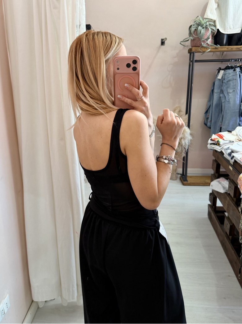 Body scollato STRASS NERO