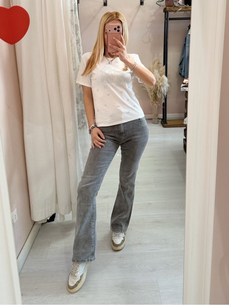 Maglia t shirt lovely cat strass bianca