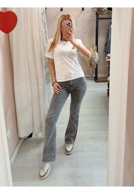 Maglia t shirt lovely cat strass bianca