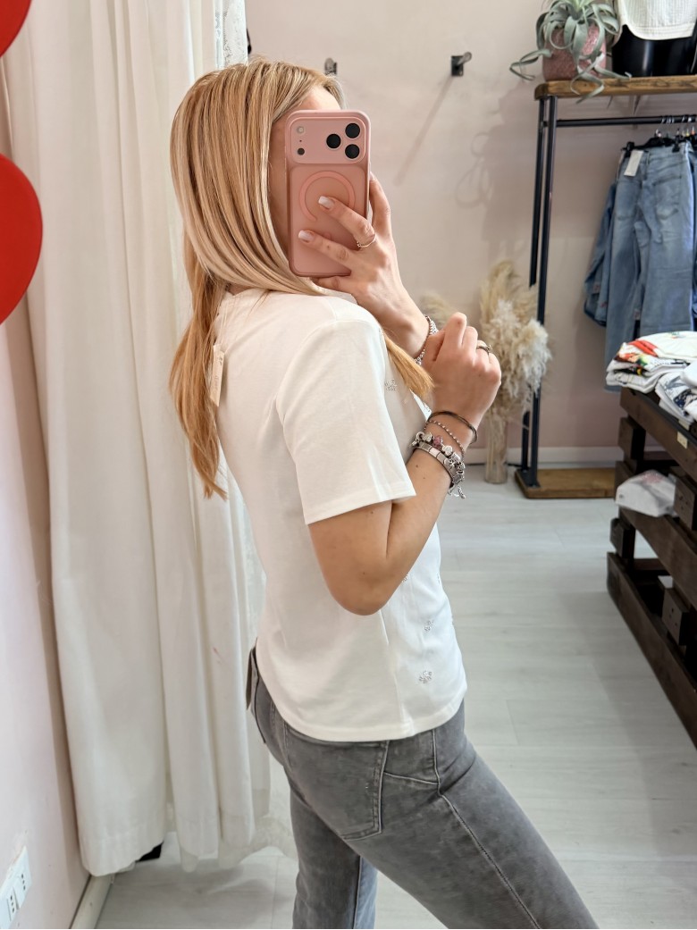 Maglia t shirt lovely cat strass bianca