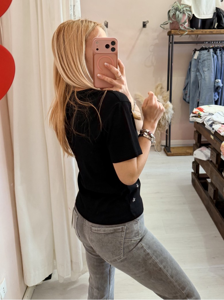 Maglia t shirt lovely cat strass nera