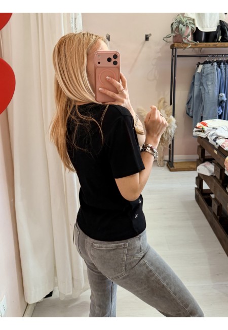 Maglia t shirt lovely cat strass nera