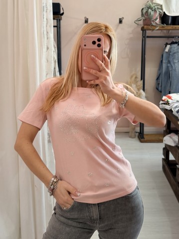 Maglia t shirt lovely cat strass rosa
