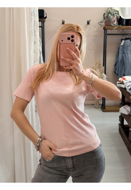 Maglia t shirt lovely cat strass rosa