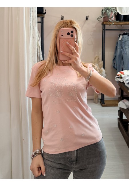 Maglia t shirt lovely cat strass rosa
