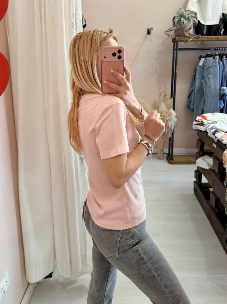 Maglia t shirt lovely cat strass rosa