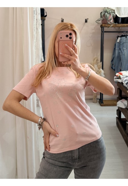 Maglia t shirt lovely cat strass rosa