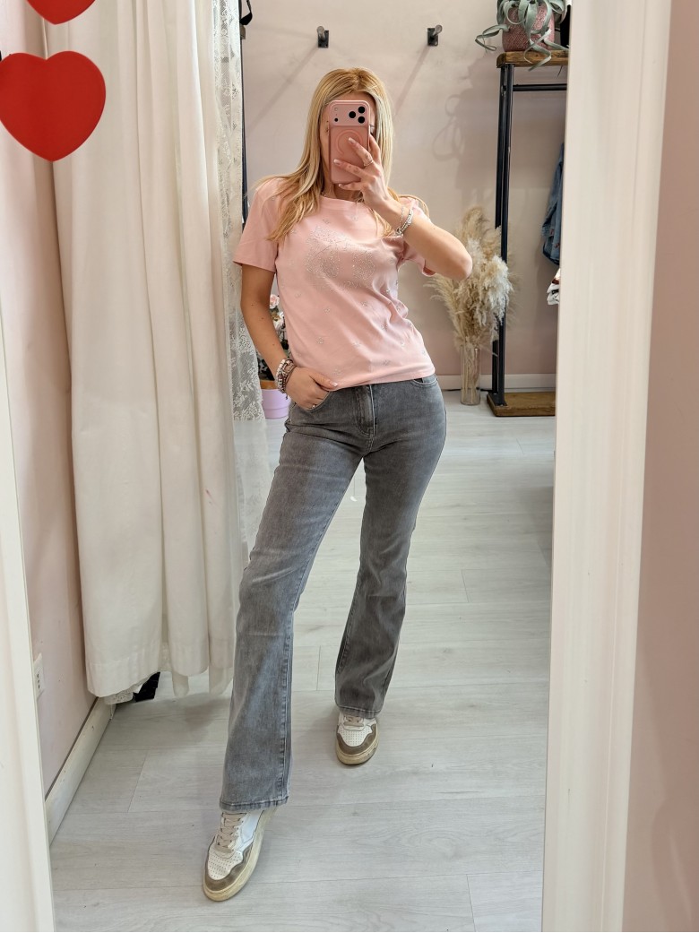 Maglia t shirt lovely cat strass rosa