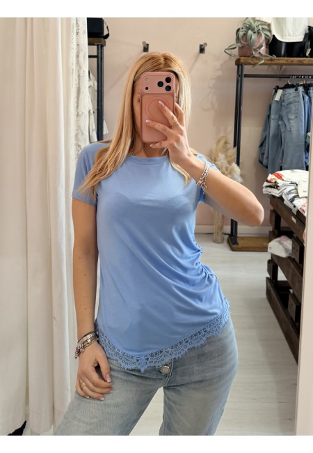 Maglia slim asimmetrica con pizzo azzurra